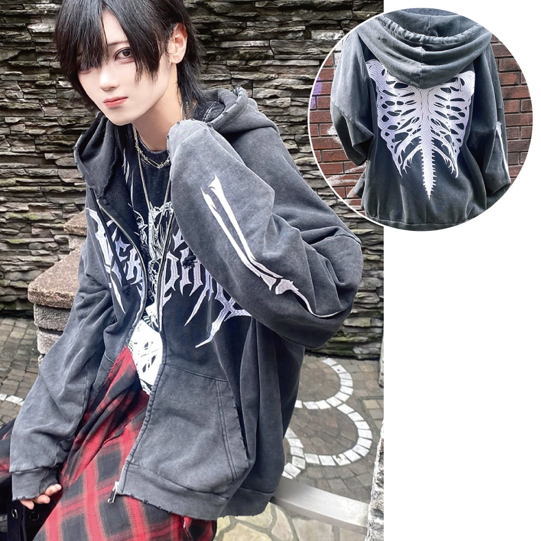 メンズから人気！】ピグメントBONE ZIPパーカー(LONG