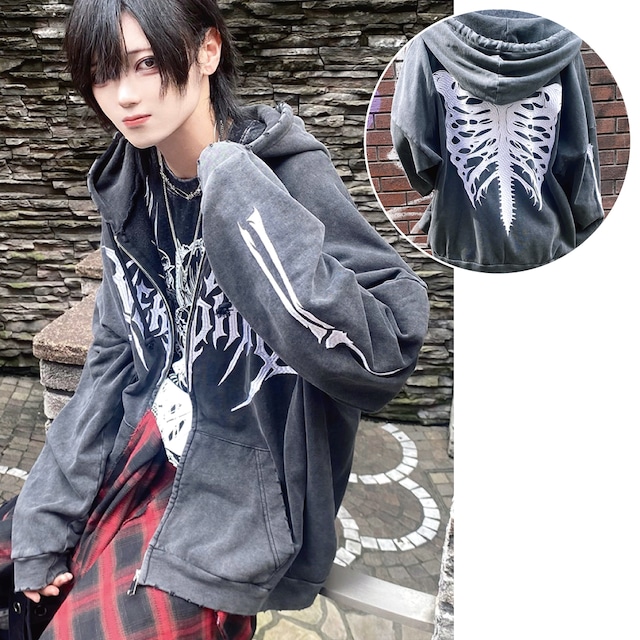 【メンズから人気！】ピグメントBONE ZIPパーカー(LONG)