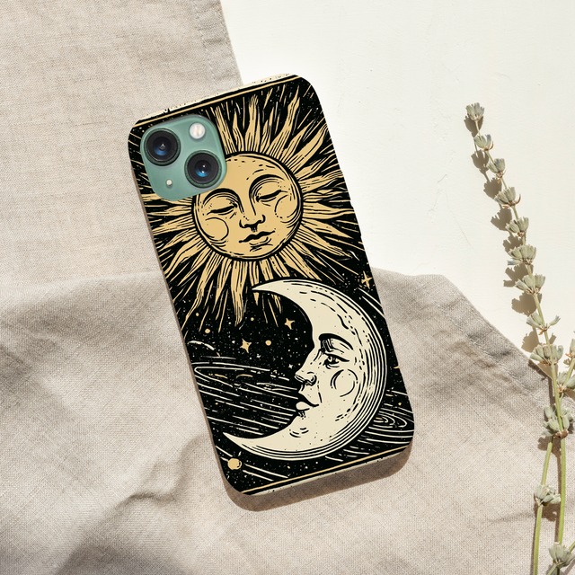 受注生産 iPhoneケース 太陽の顔と白い三日月の星図｜天体図 STAR033B