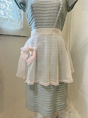 vintage baby pink sheer Heart frill apron