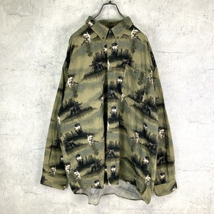 コロンビア 総柄シャツ 犬柄 タグロゴ