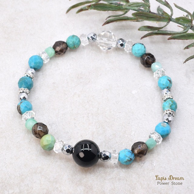 ◆悪い気を断ち切り、本来の自分を取り戻すお守り ◆ オニキス、ターコイズのパワーストーン ブレスレット