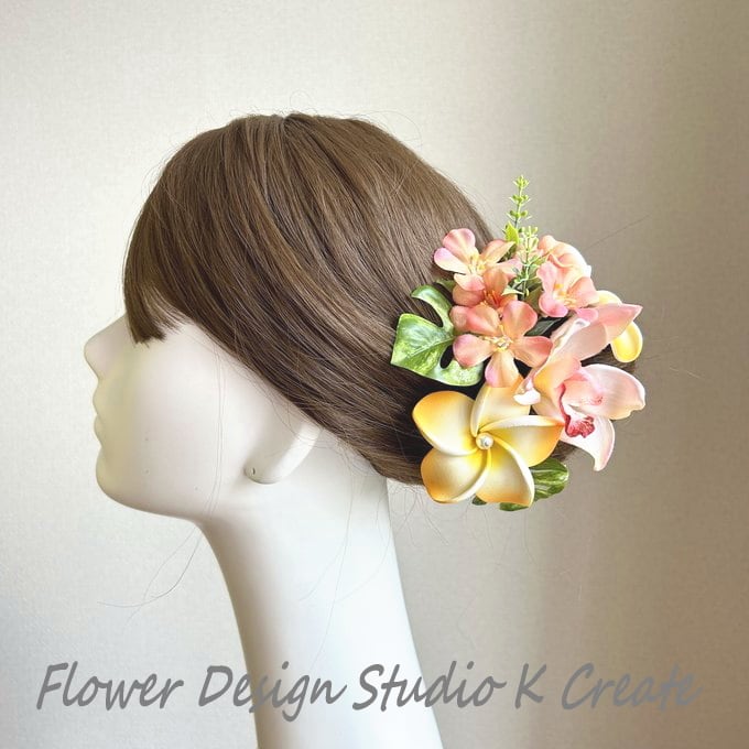 ヘッドドレス～プルメリアのオレンジ～髪飾り 卒業式 成人式 振袖 前撮り
