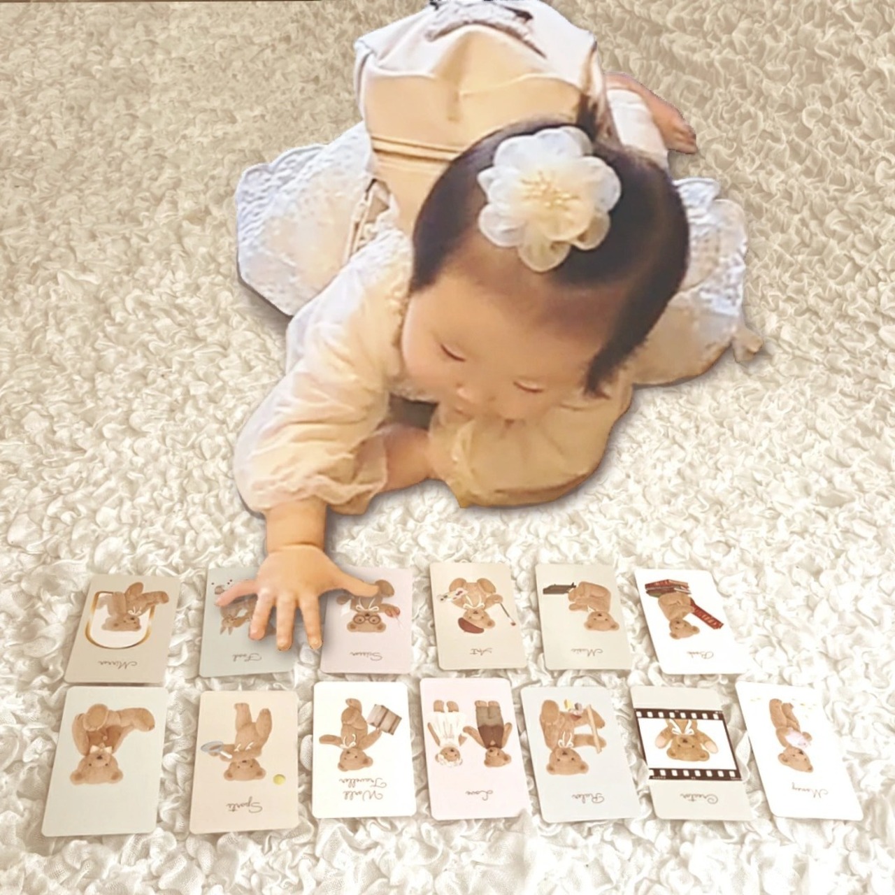 将来を占うオリジナル選び取りカード 13枚セット 台紙付き くま テディベア ナチュラル シック 占い１歳 男の子 女の子 お祝い 誕生日 記念日 思い出 メモリアル ファースト バースデー 一升餅 内祝い ギフト プレゼント かわいい おしゃれ