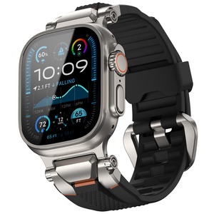 【数量限り】ULTIMAL ウォッチ バンド for Apple Watch Ultra 3/2/1対応 49mm/46mm/45mm/44mm メンズモデル、シリコンバンドに耐久性のあるステンレススチールバックル付き。Apple Watch Ultra 3/2/1シリーズおよび11/10/9/8/7/6/5/4/3/SE3/SE2/SEに対応 (シルバー ブラック)