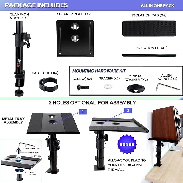 Tlingtスピーカースタンド 卓上 小型 クランプ モニタースピーカー