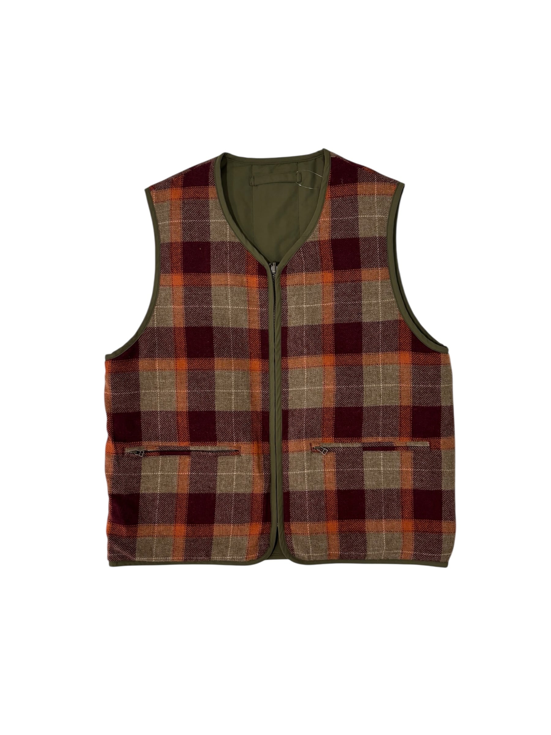 【新品未使用】PWA REFINE-WOOL CHK RV VEST Msize PWA】REFINE-WOOL CHK RV VEST - OLIVE | standlobby