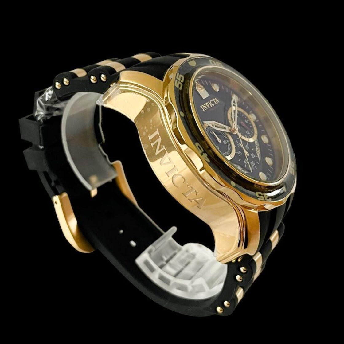 腕時計 メンズ 黒ゴールド デカくてゴツい インビクタ クォーツ  