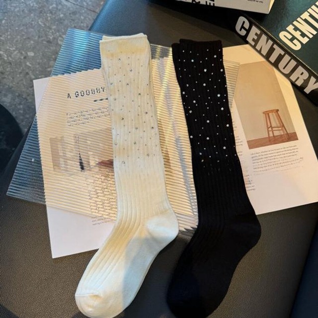2SET◆Rhinestone rib socks　B3247