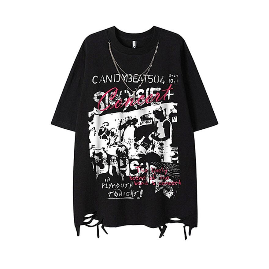 サブカル地雷系 Tシャツ バンド風プリント Y2Kファッション | サブカル
