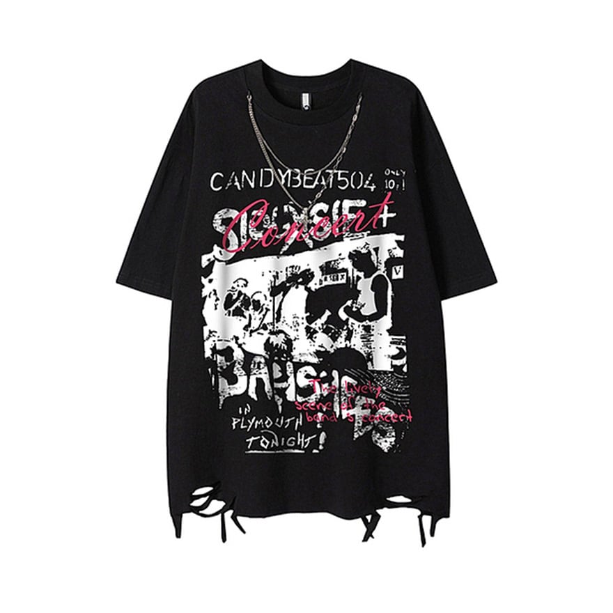 サブカル地雷系 Tシャツ バンド風プリント Y2Kファッション