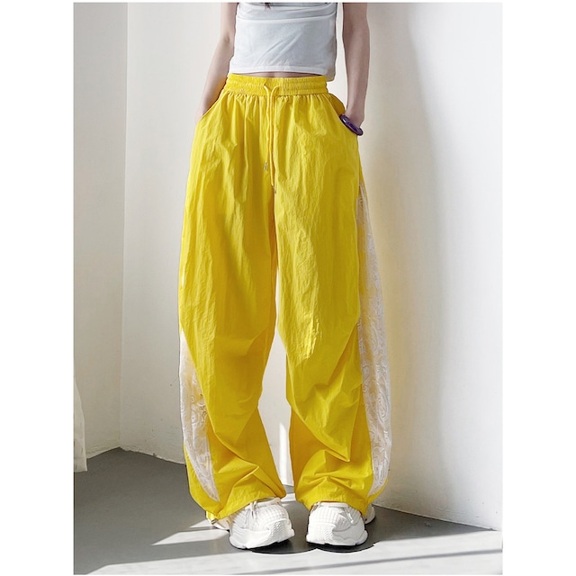 サイドレースミックスポリュームフォルムパンツ 4col R02357