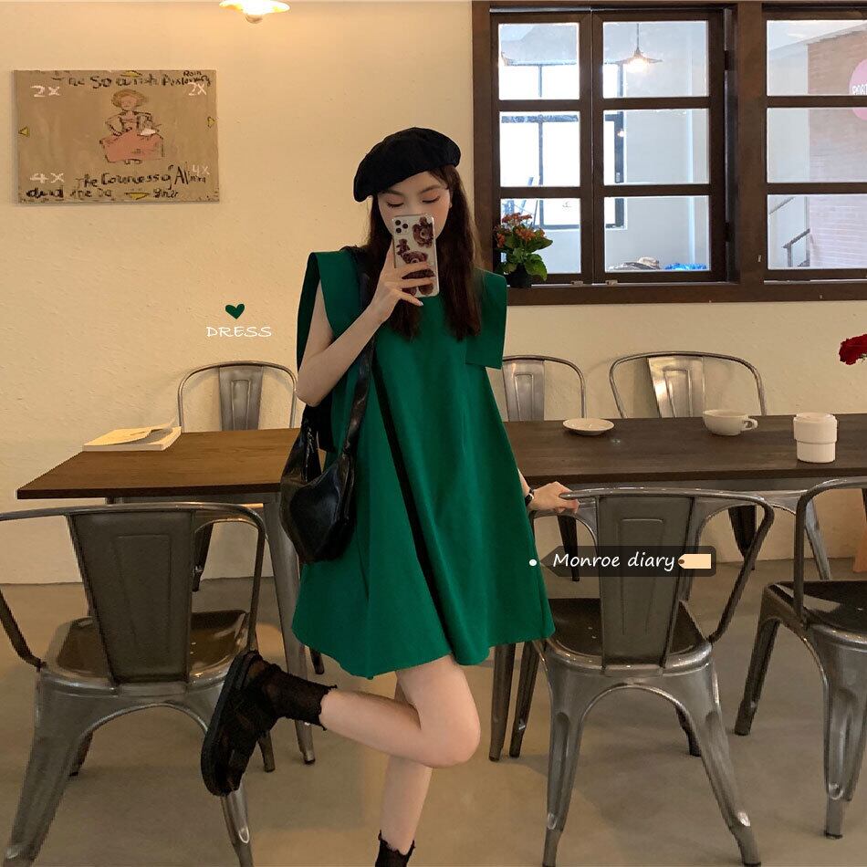 グリーンノースリーブドレス サマーショートスカート ストリート 夏物 モンロー98978169686
