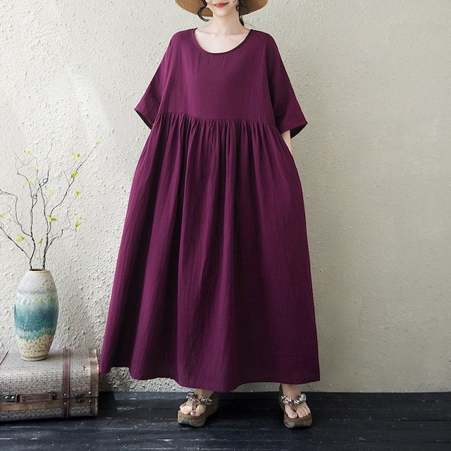DOUBLE LAYER RELAXED COTTON MIDI DRESS M-17623