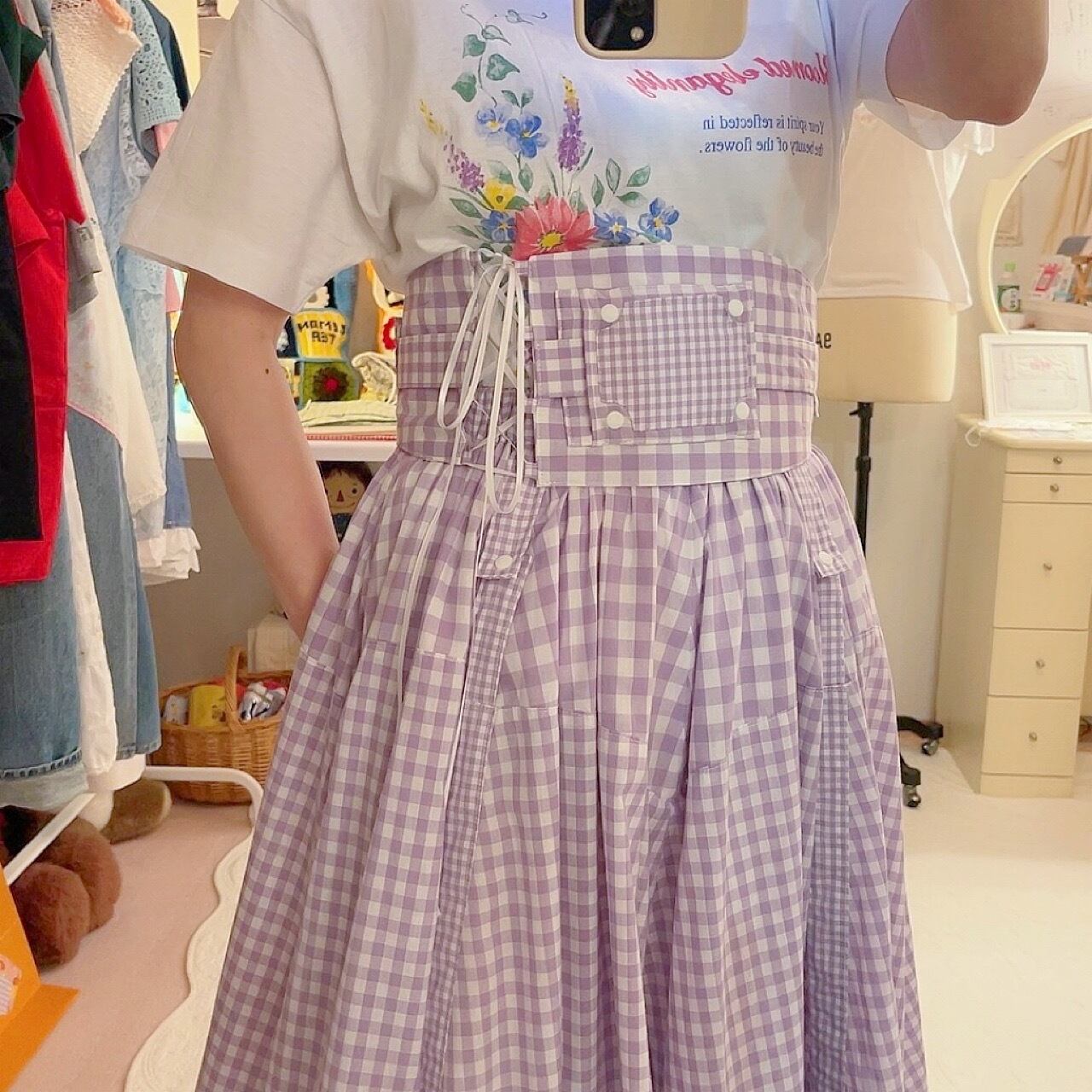original : transformation belt gingham check skirt . purple