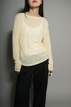 SHEER CREW NECK TOPS (LIGHT YELLOW) 2401-81-T6741