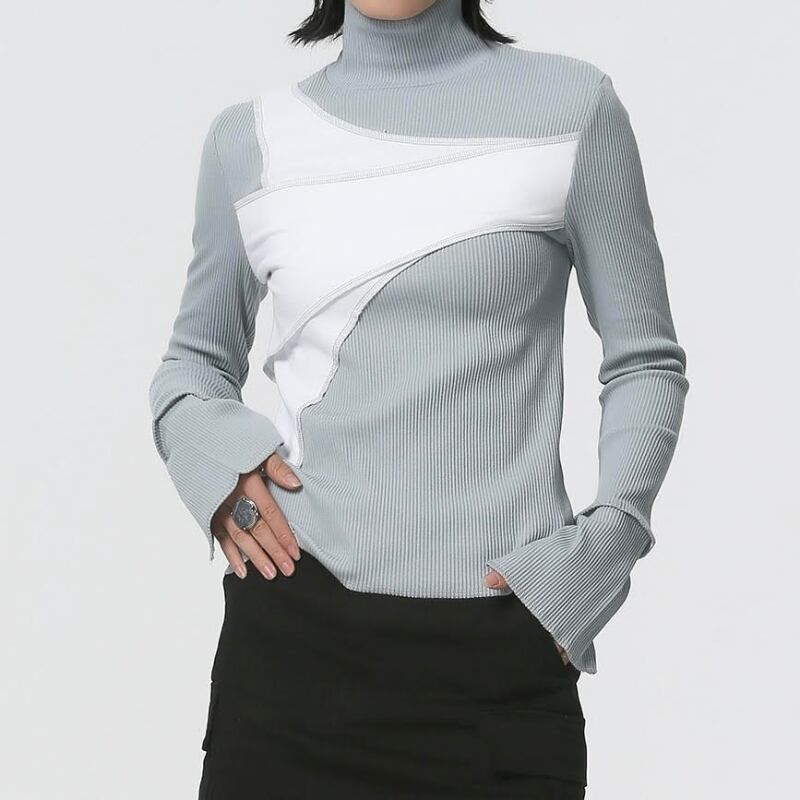 リブトールネックフロントアシメカットソー R01230