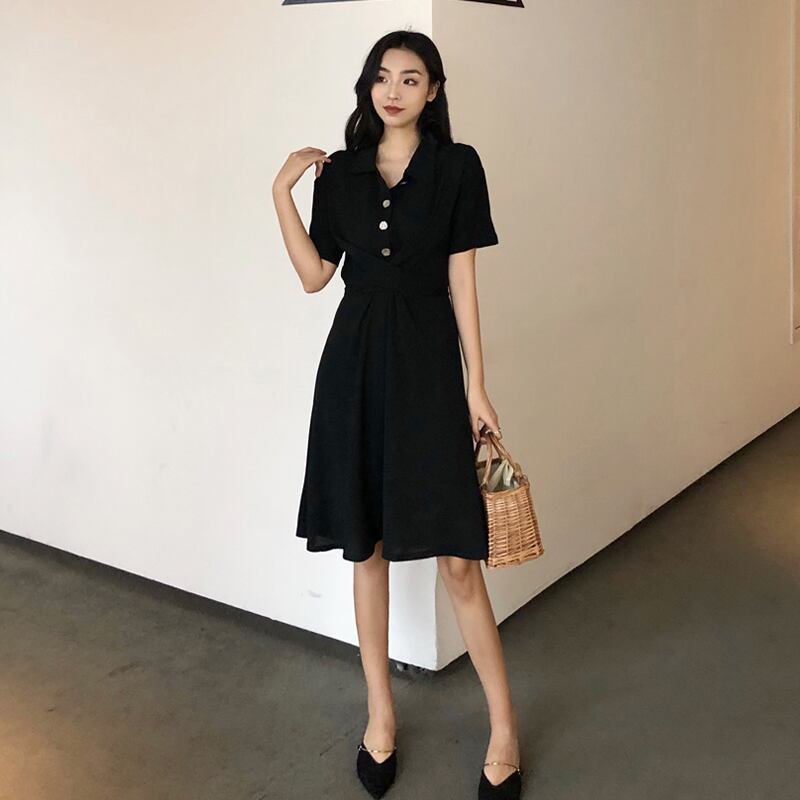 気質ドレス女神ファン2020サマードレスウエストウエストと薄い黒のドレスレトロヘップバーンスタイルAラインスカート 1号婦人58671634032