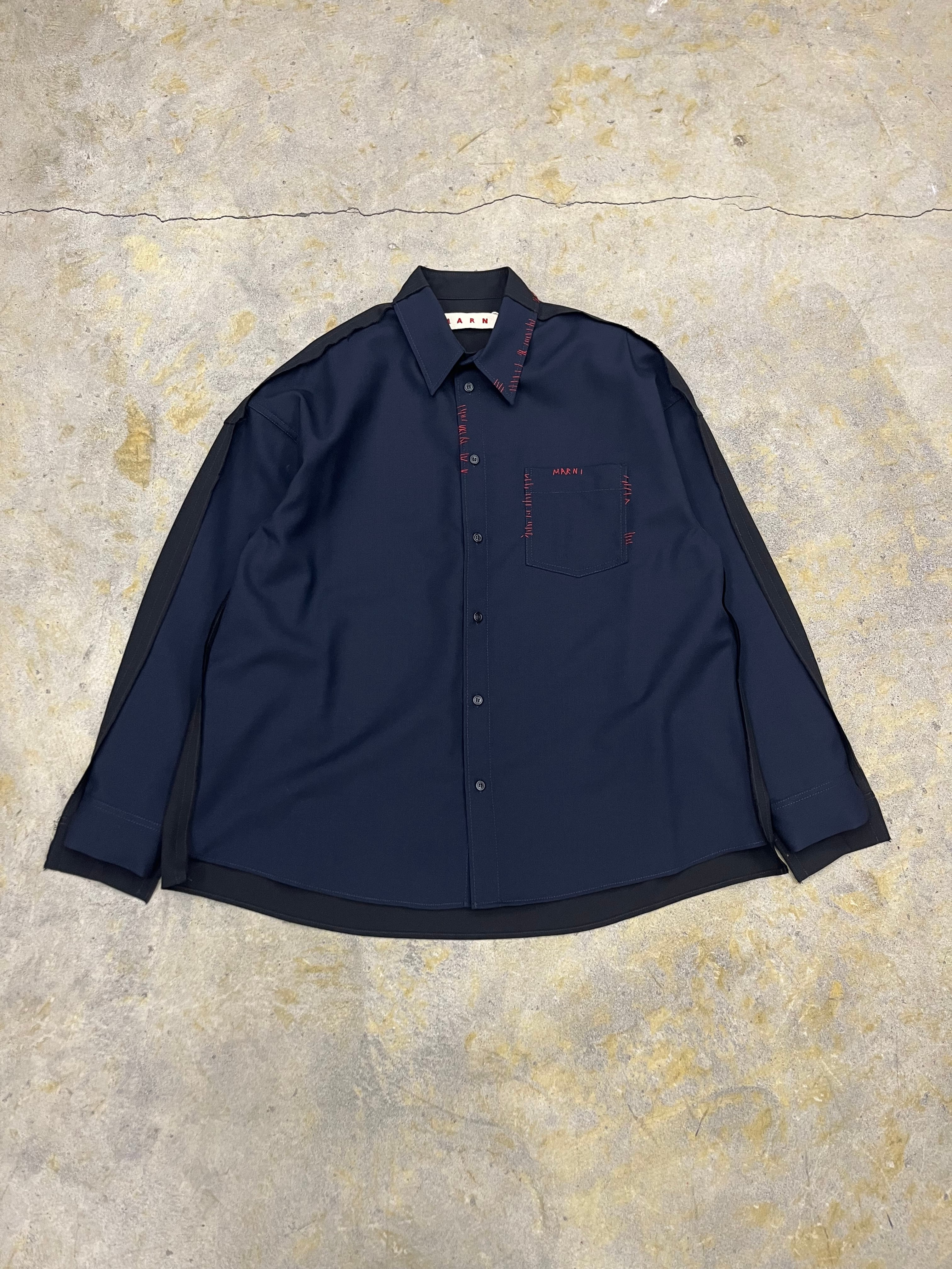 MARNI | CONTRAST BACK TROPICAL WOOL SHIRT | NAVY | HOWDAY