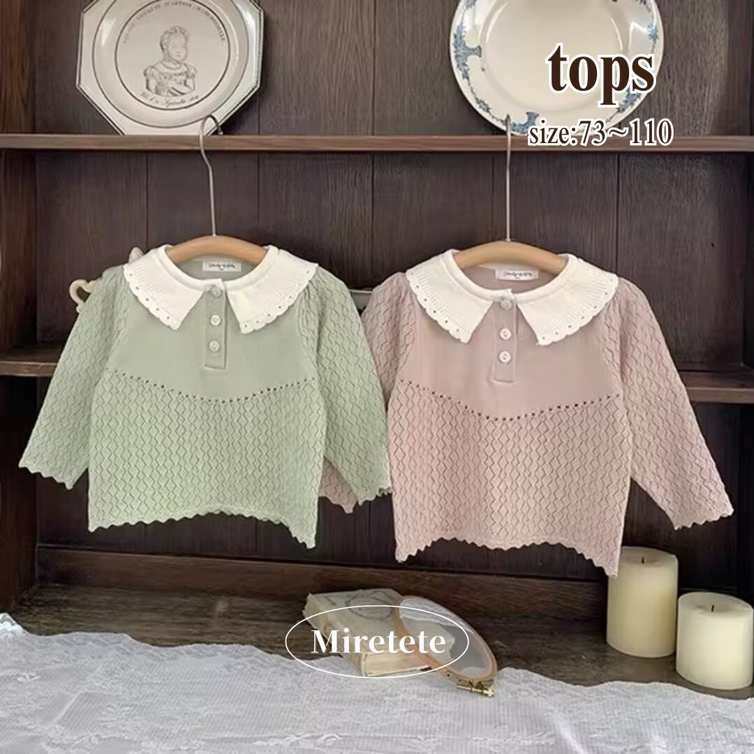 【取寄】ちょっと変わったポロシャツ風襟付きニットトップス