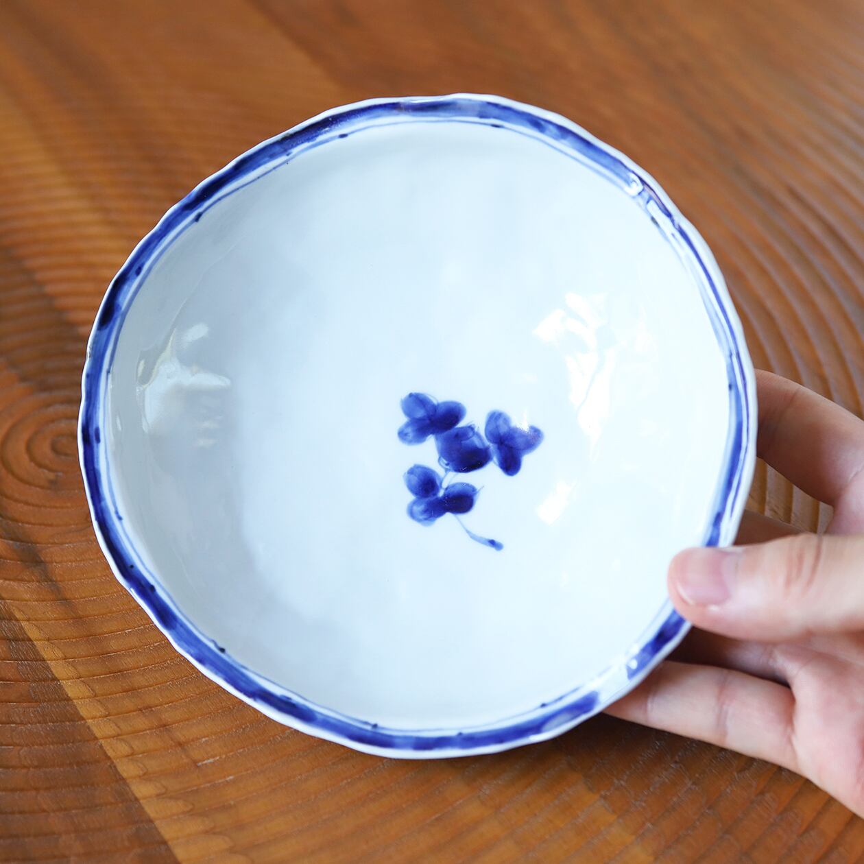 松尾貞一郎 ｜ やわらか浅鉢 約16cm（染付渕線見込み草花）貞土窯