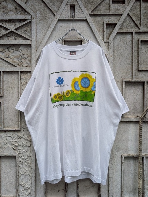 "FLOWER HOSPITAL" sunflower print tee / made in USA