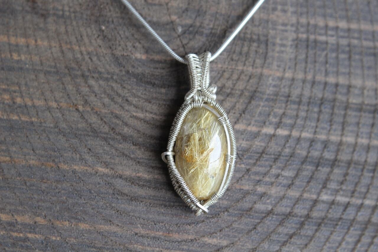 Rutilated quartz silver925 wire wrapping pendant