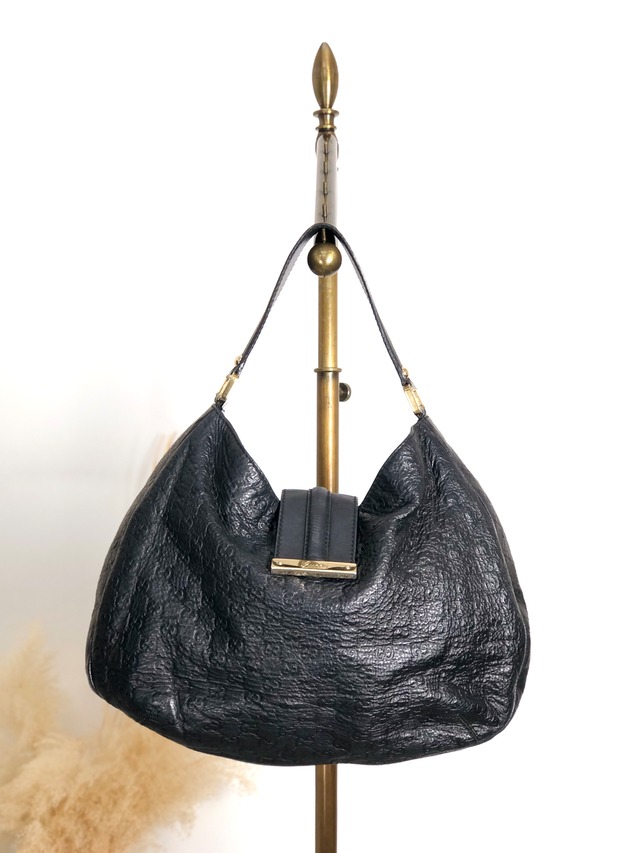 GUCCI グッチ GG ショルダーバッグ ブラック GUCCIプレート レザー ホーボーバッグ vintage ヴィンテージ オールド f2bysj