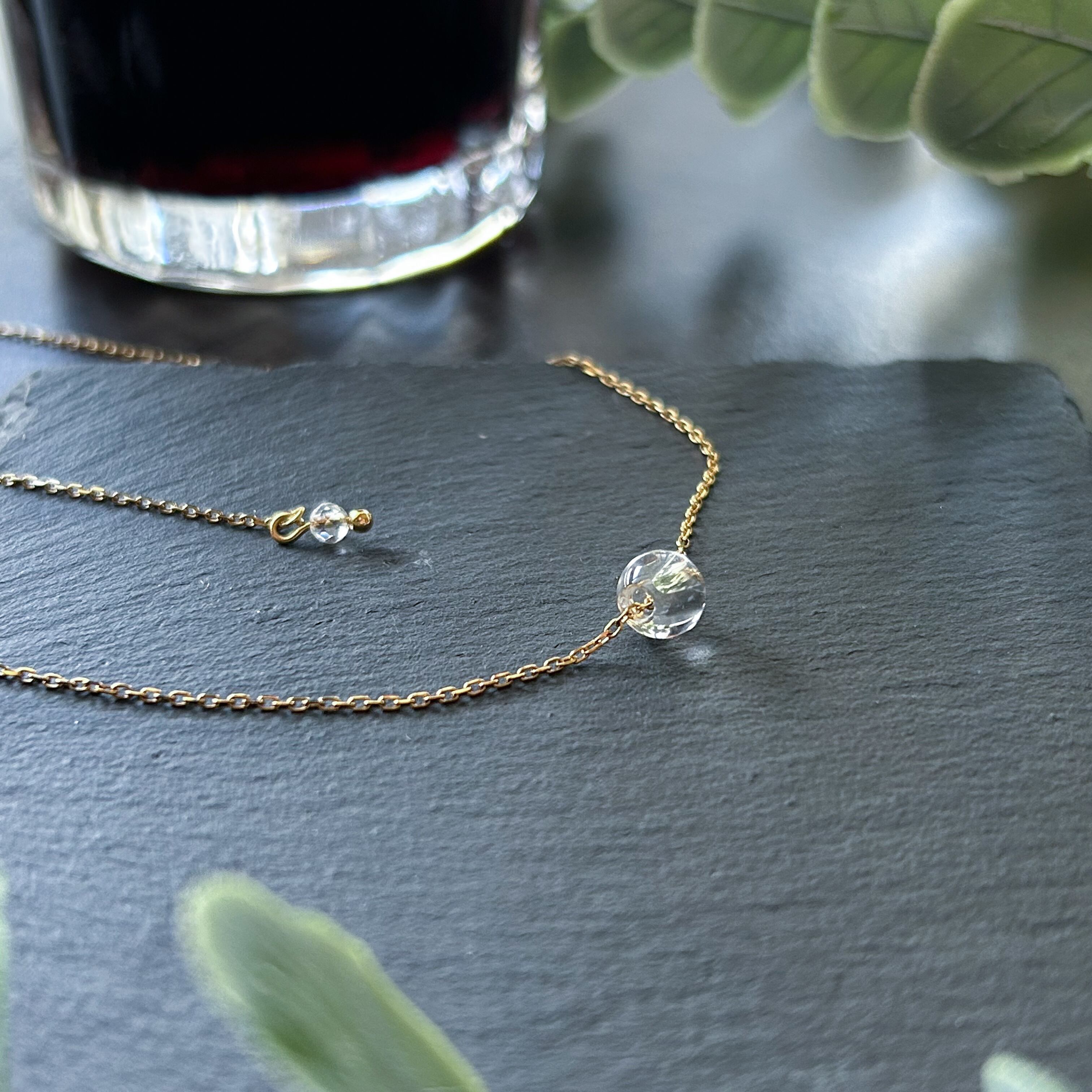 クリスタルネックレス レスポンスチェーン 長さ調整可 ステンレス