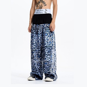 【DRIP6896】F3X Leopard Print Double Waistband Side Stripe Wide Sweatpants