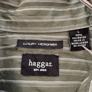 【haggar】ストライプシャツ ポリシャツ 柄シャツ 長袖 アースカラー オーバーサイズ アメリカ古着