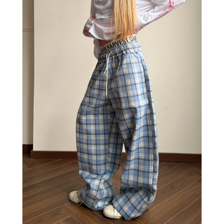 チェック柄 ドローコード ワイドシルエット パンツ ◆3col L60114