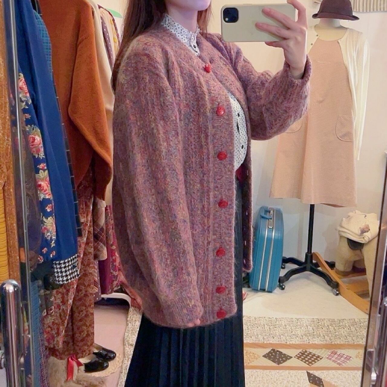 pink mix yarn liner knit cardigan