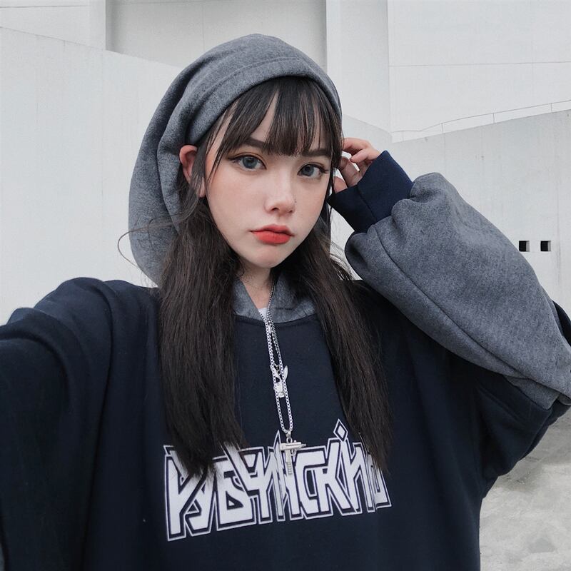 大人気 都谷シリーズ 2color 裏起毛 パーカー トップス ゆったり M L 配色 アルファベット 男女兼用 カップル服 Elegant