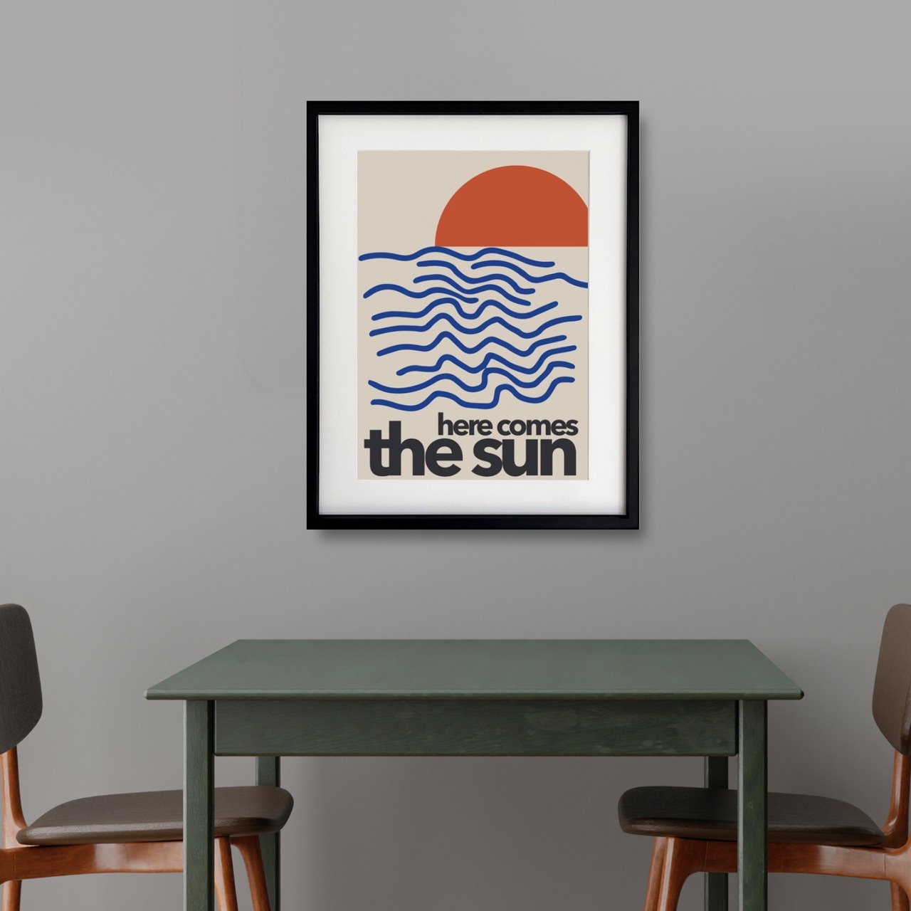 Here Comes The Sun｜夕日と波のミニマルアート 海 モダン 北欧デザイン  インテリアA3ポスター