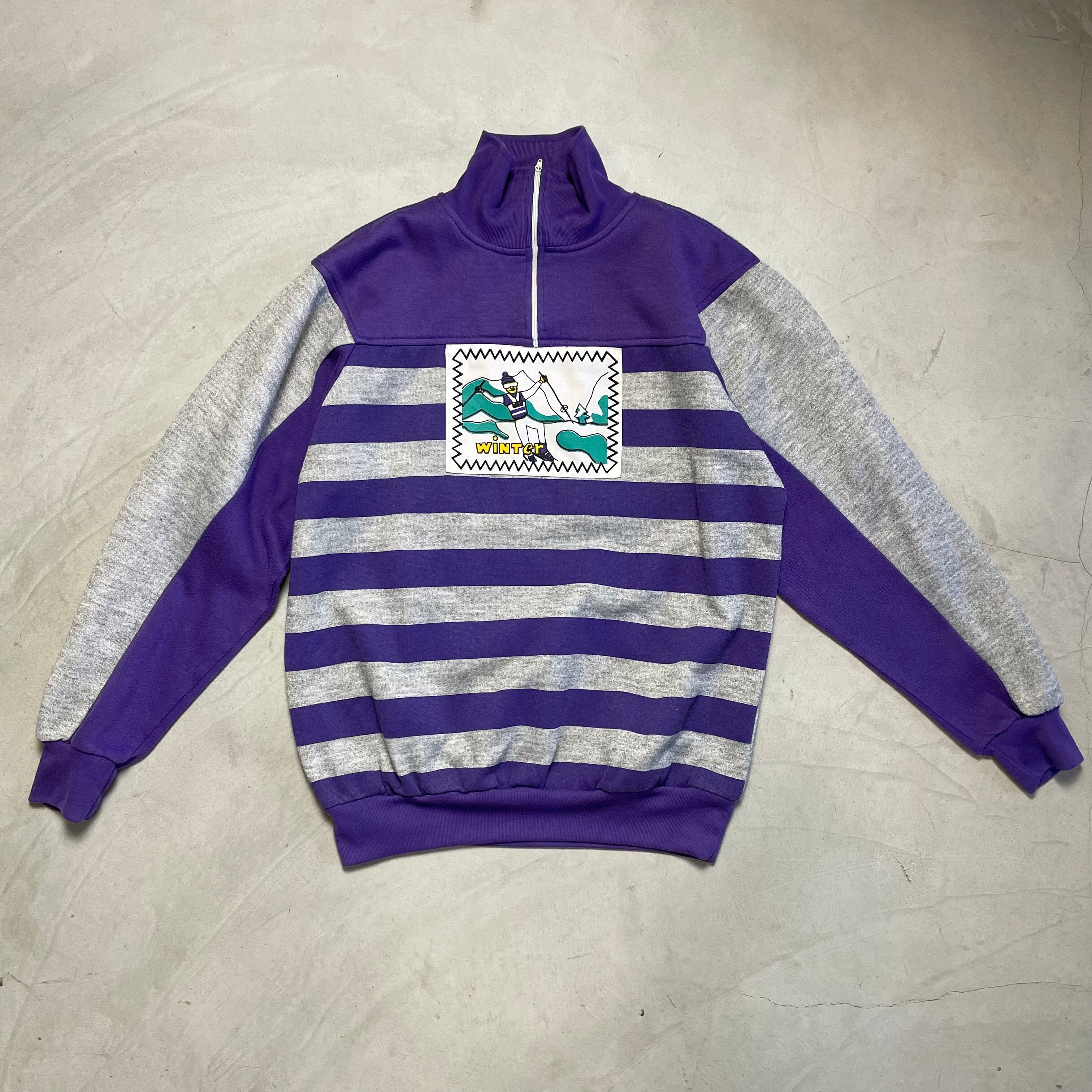 ハーフジップ スウェット メンズM相当 古着 トレーナー パープル 紫色【スウェット】