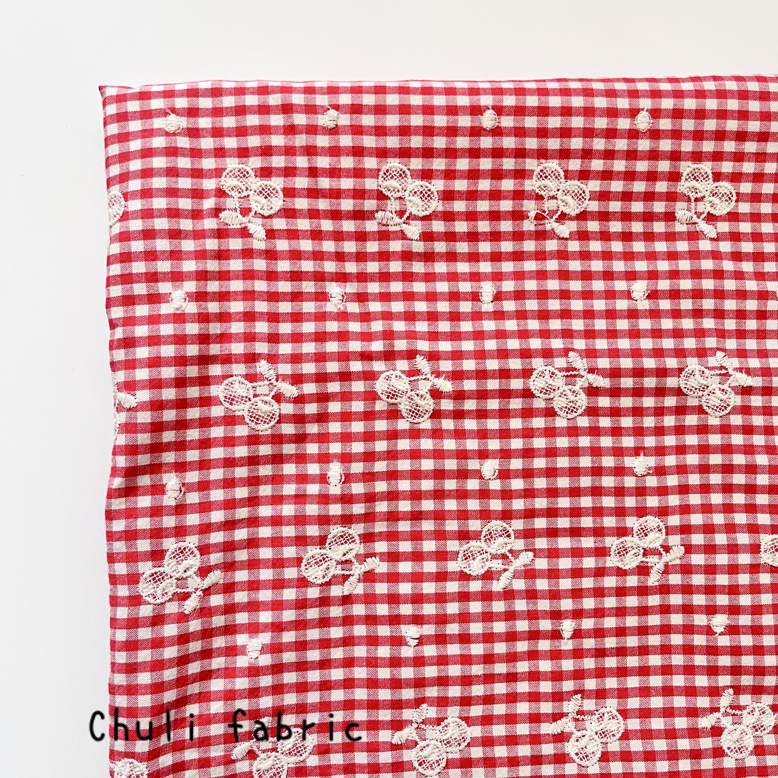 37【即納】さくらんぼ刺繍チェック30番手生地 | PAY ID
