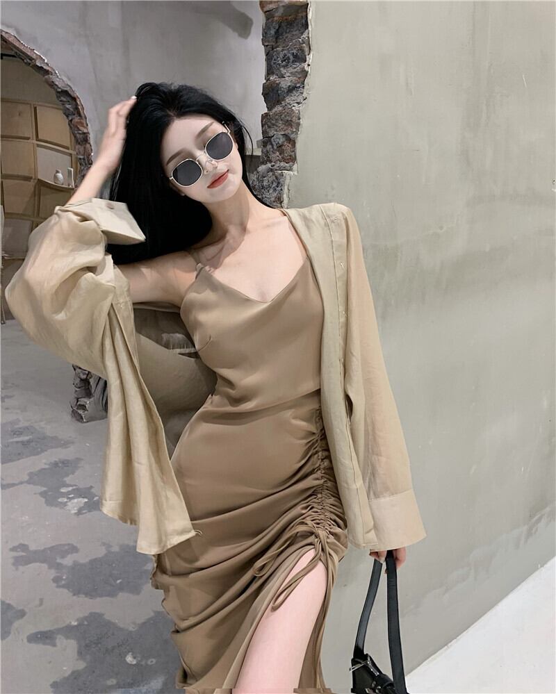 サテンドレス ギャザープリーツスカート サマー 夏物 ピュア ブラックストロベリース26573823167