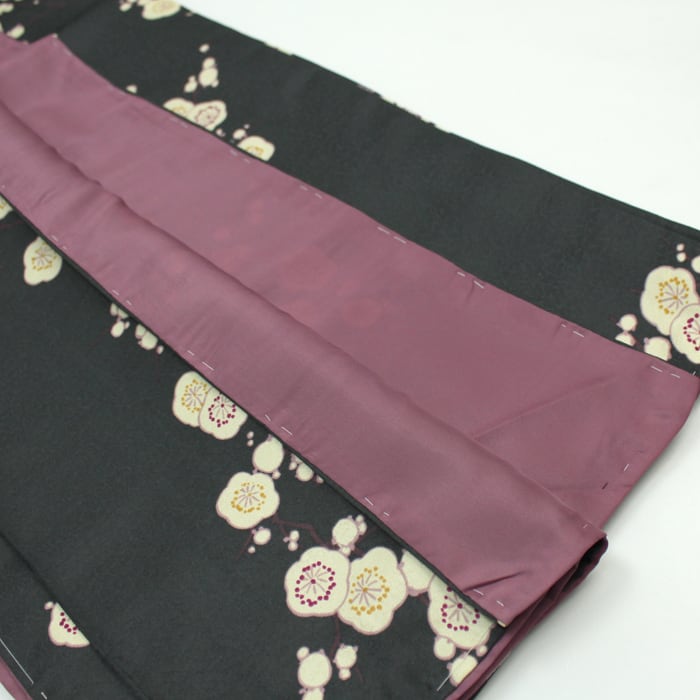 小紋 洗える着物 黒 梅 氷割文様 地模様 古典 袷 カジュアル 冬 秋