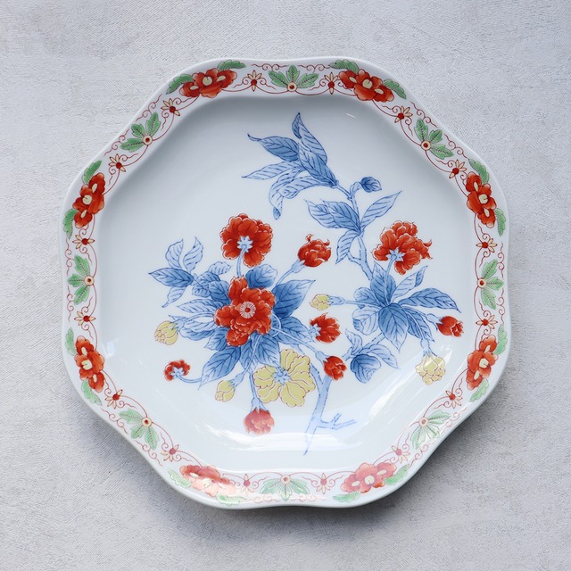 【送料無料】有田焼　10寸八角皿　花絵 18-166