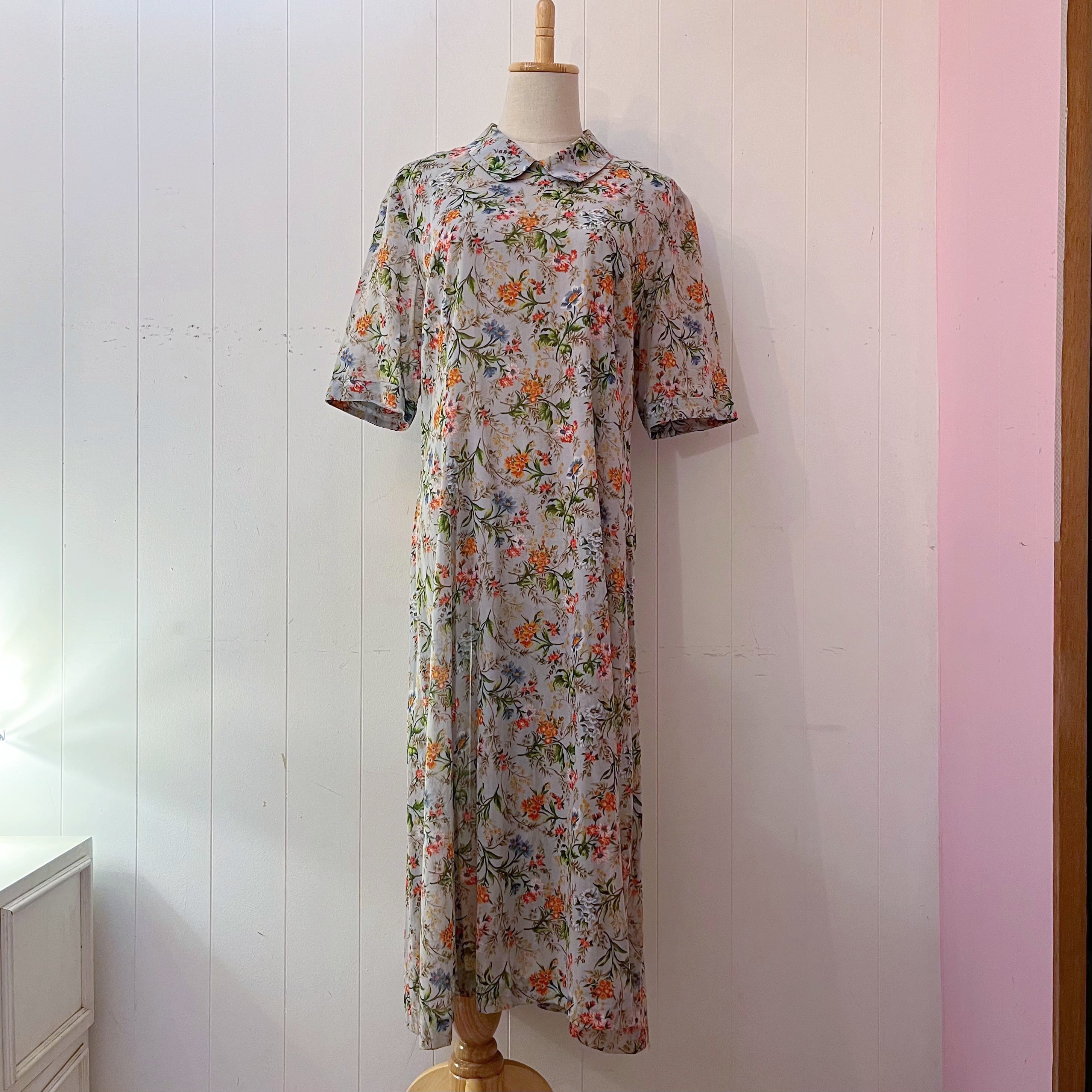 botanical flower light blue one-piece