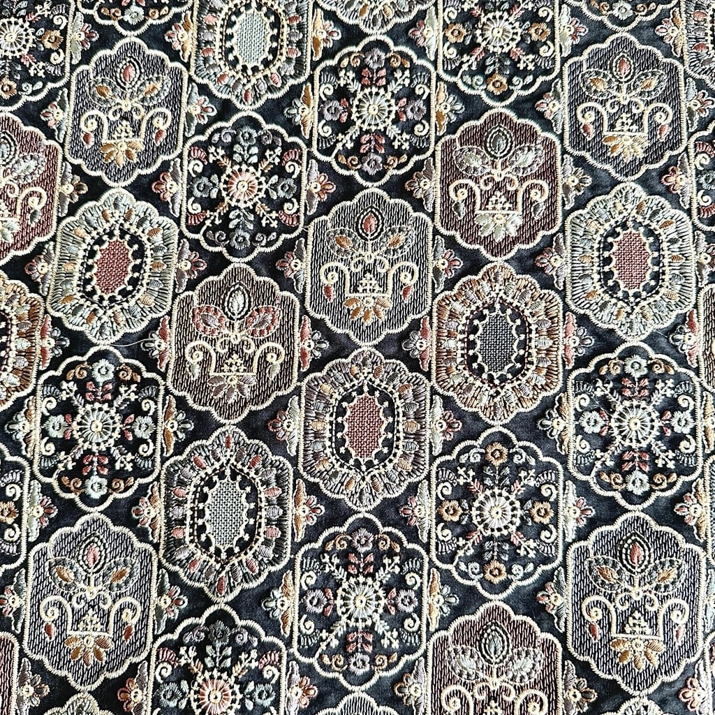 インド刺繍生地 フェアリードリーム ブラック 7110 | インド刺繍リボン