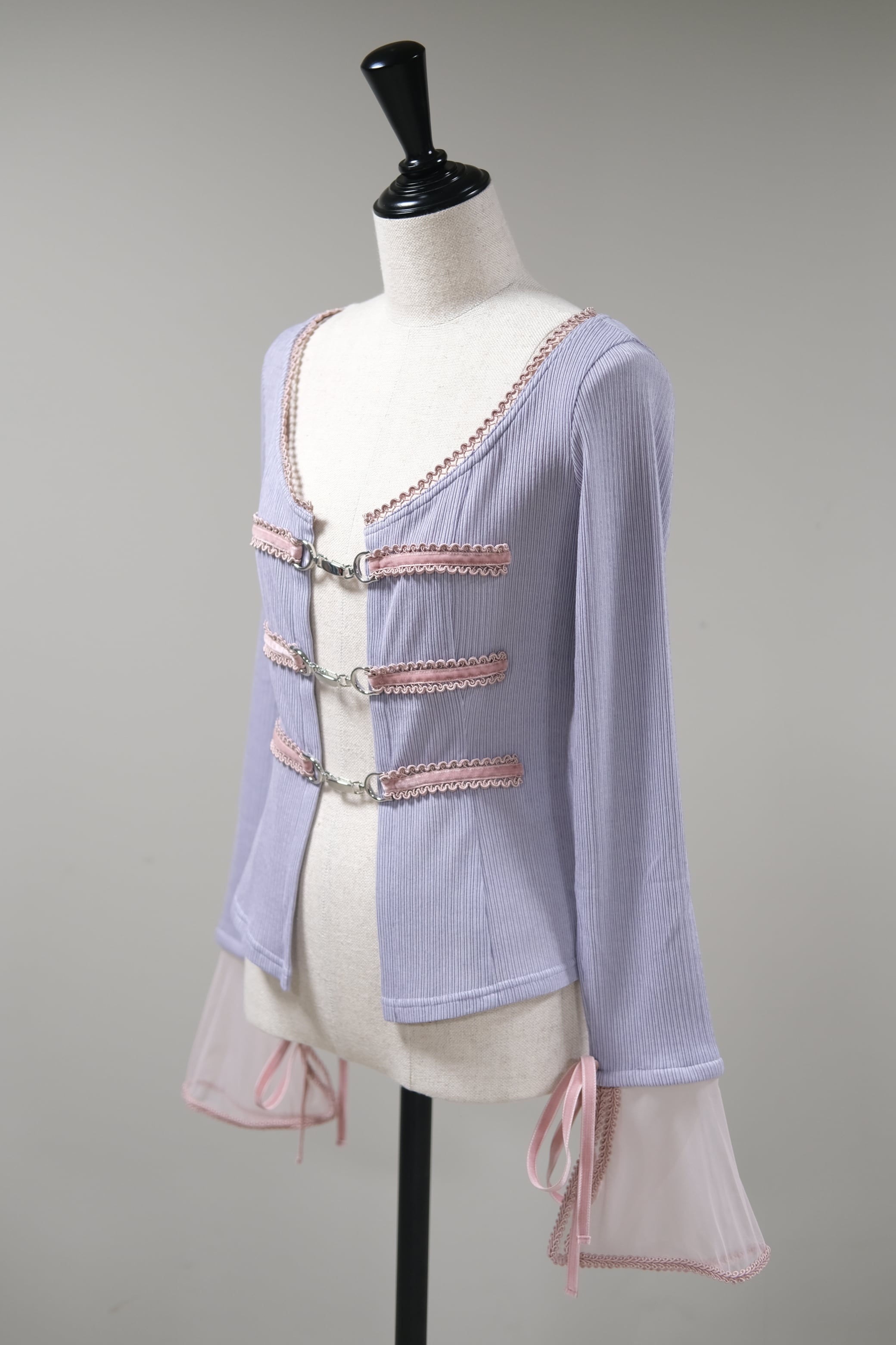 Tanaka Daisuke】sheer sleeve random rib cardigan - lavender - | loop