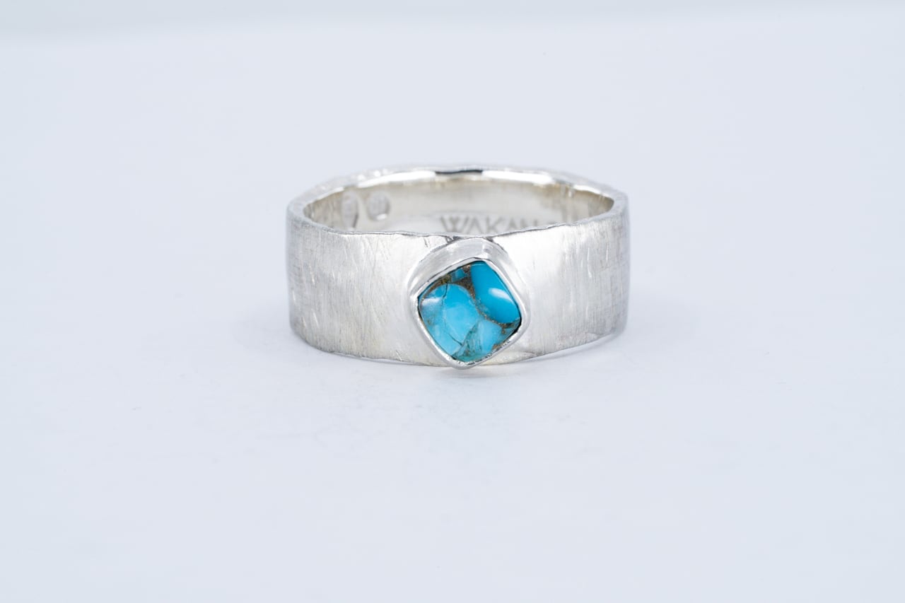 R-113 Bark Ring(M) turquoise | WAKAN SILVER SMITH online store