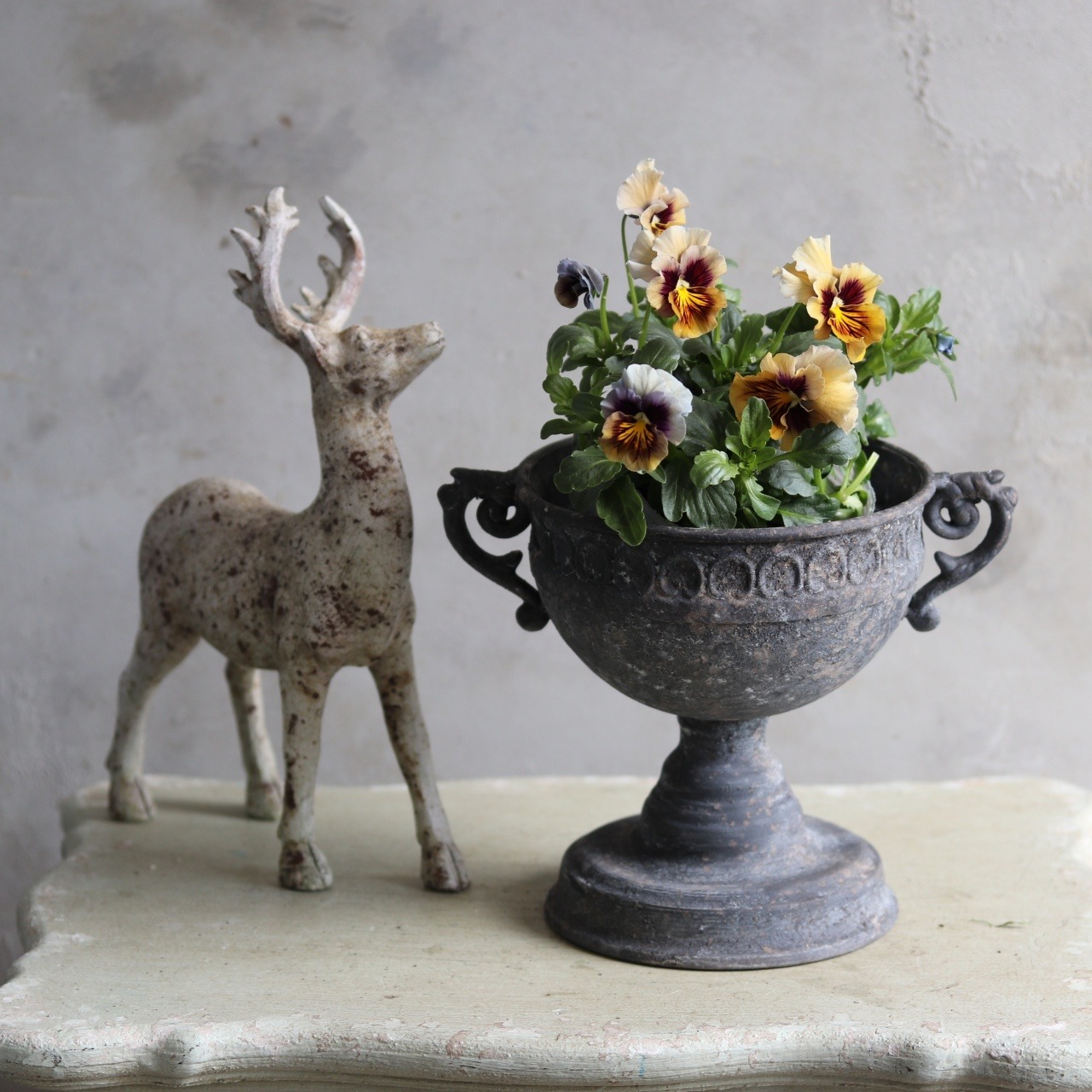 植木鉢　アンシャンハンドルカップSGY　アンティーク調　シャビーシック　オシャレ　UF561