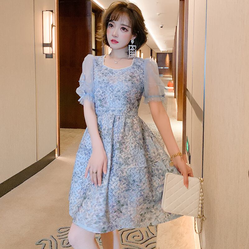 メッシュスリーブウェスト薄手ドレス レッド 刺繍 スプリング 春物 サマー 夏物 スクウェア MIUCO57792015211