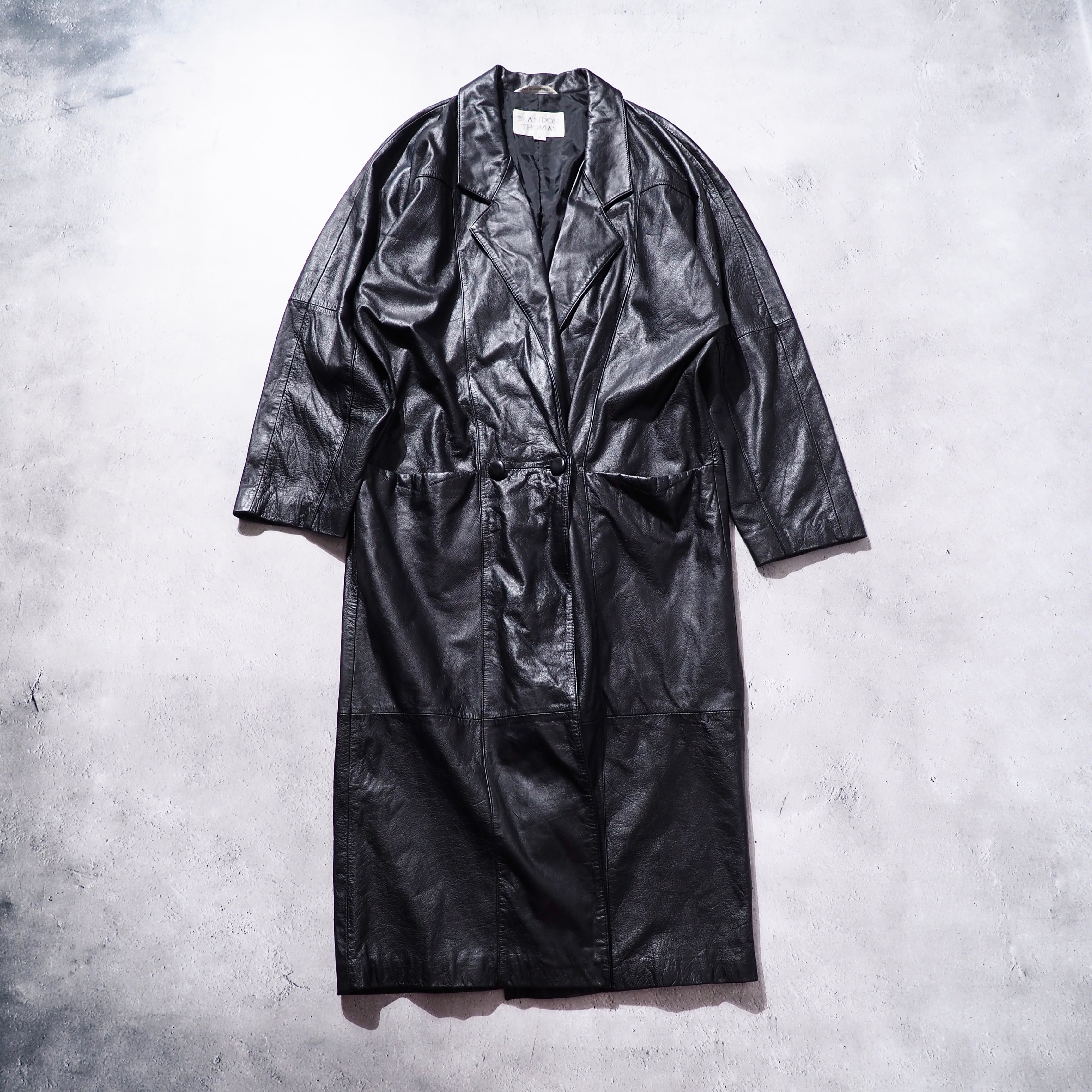 1980 - 90s Black mode Dolman sleeve vintage long leather coat