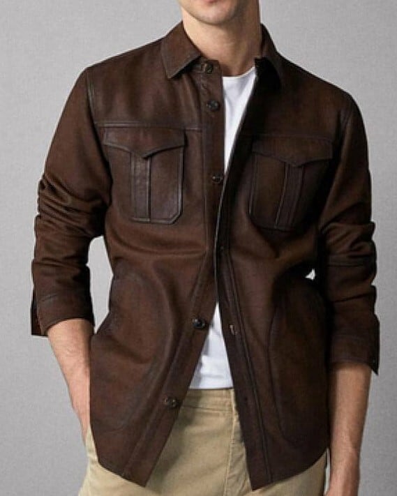 牛革・高グレインバフ仕上げの牛革シャツ Buffed Cow Leather Shirt