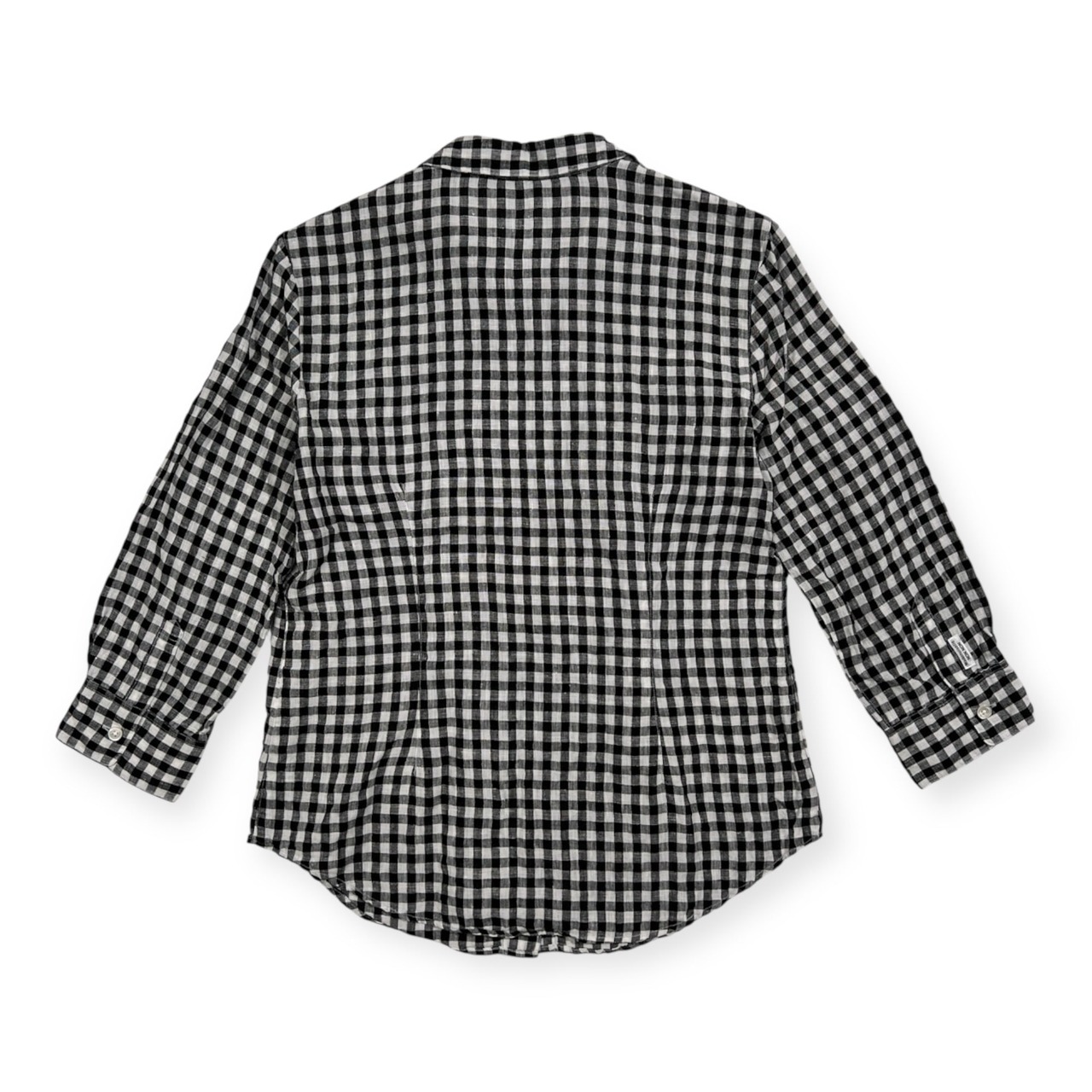 麻100% Mademoiselle NON NON マドモアゼルノンノン ギンガムチェック 七分袖 リネン シャツ サイズ 38 M /ホワイト×ブラック