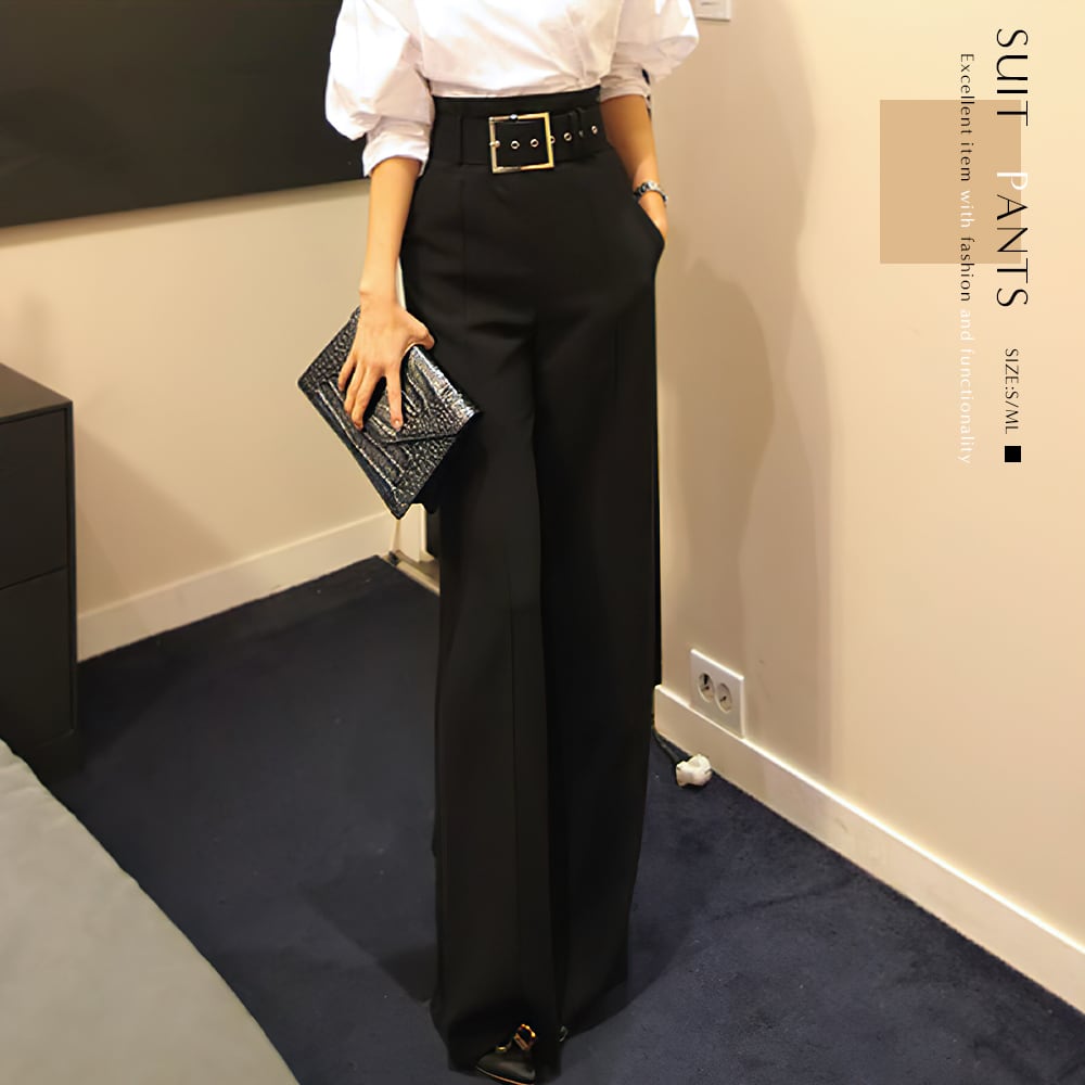 ワイドレッグパンツ ハイウェスト スーツパンツ レディース ワイドパンツ